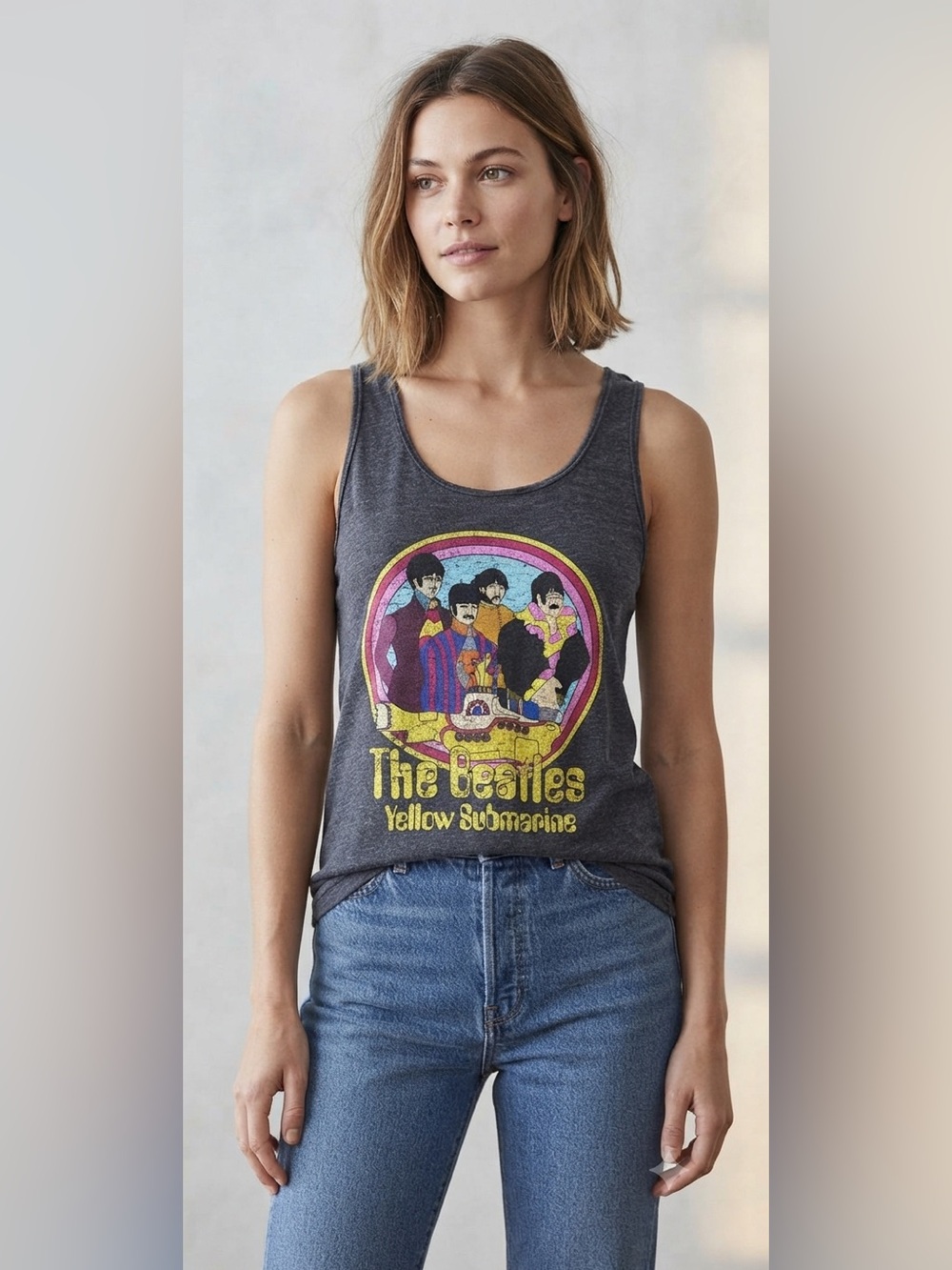 The Beatles Gray Yellow Submarine Graphic Band Tank Size XS